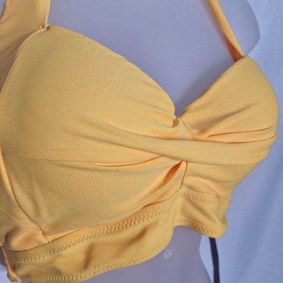 Tempt Me Bikini Halter Top Vibrant Yellow Twist Front Padded Retro Pinup Medium - Picture 4 of 10